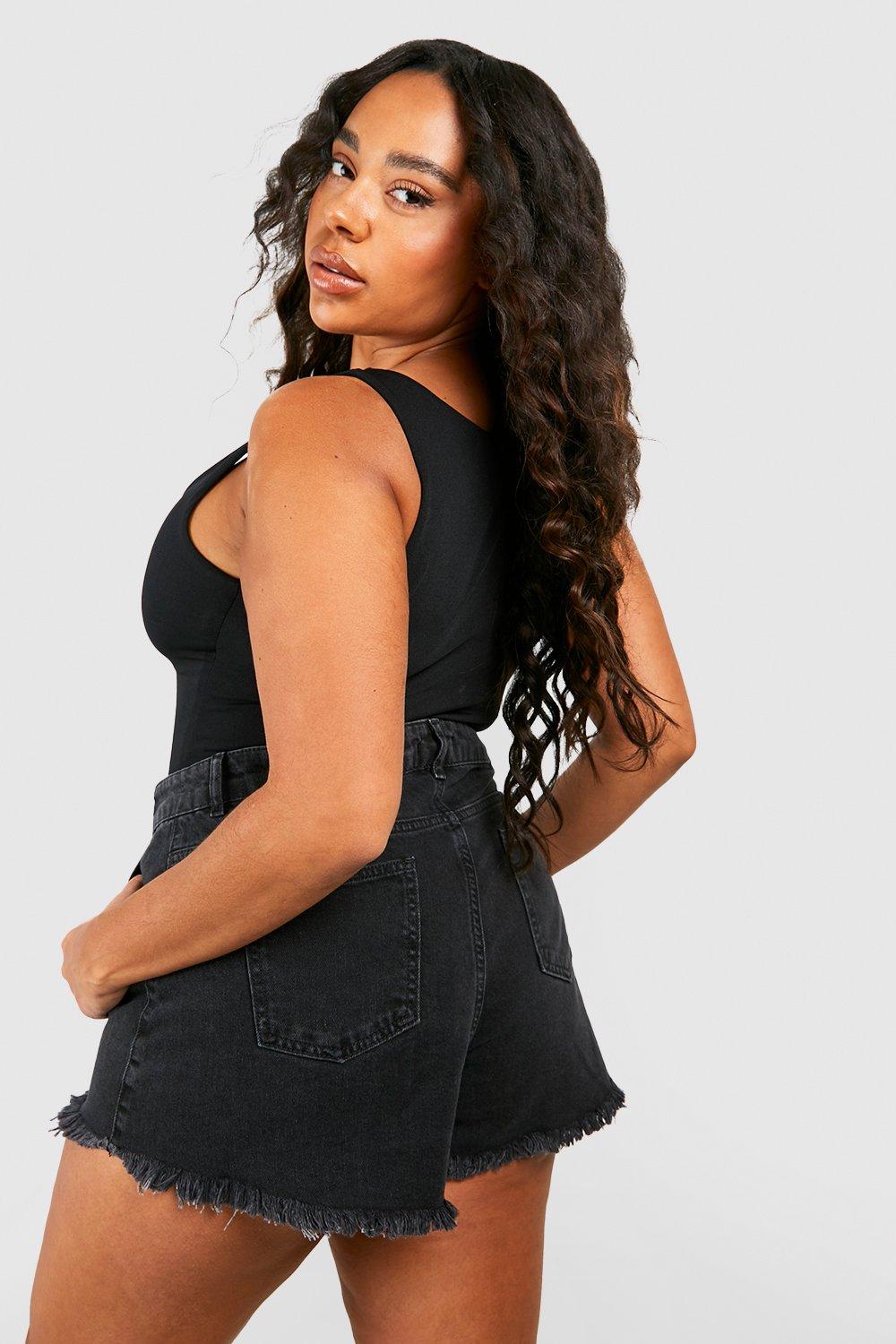 Black denim hot sale shorts boohoo